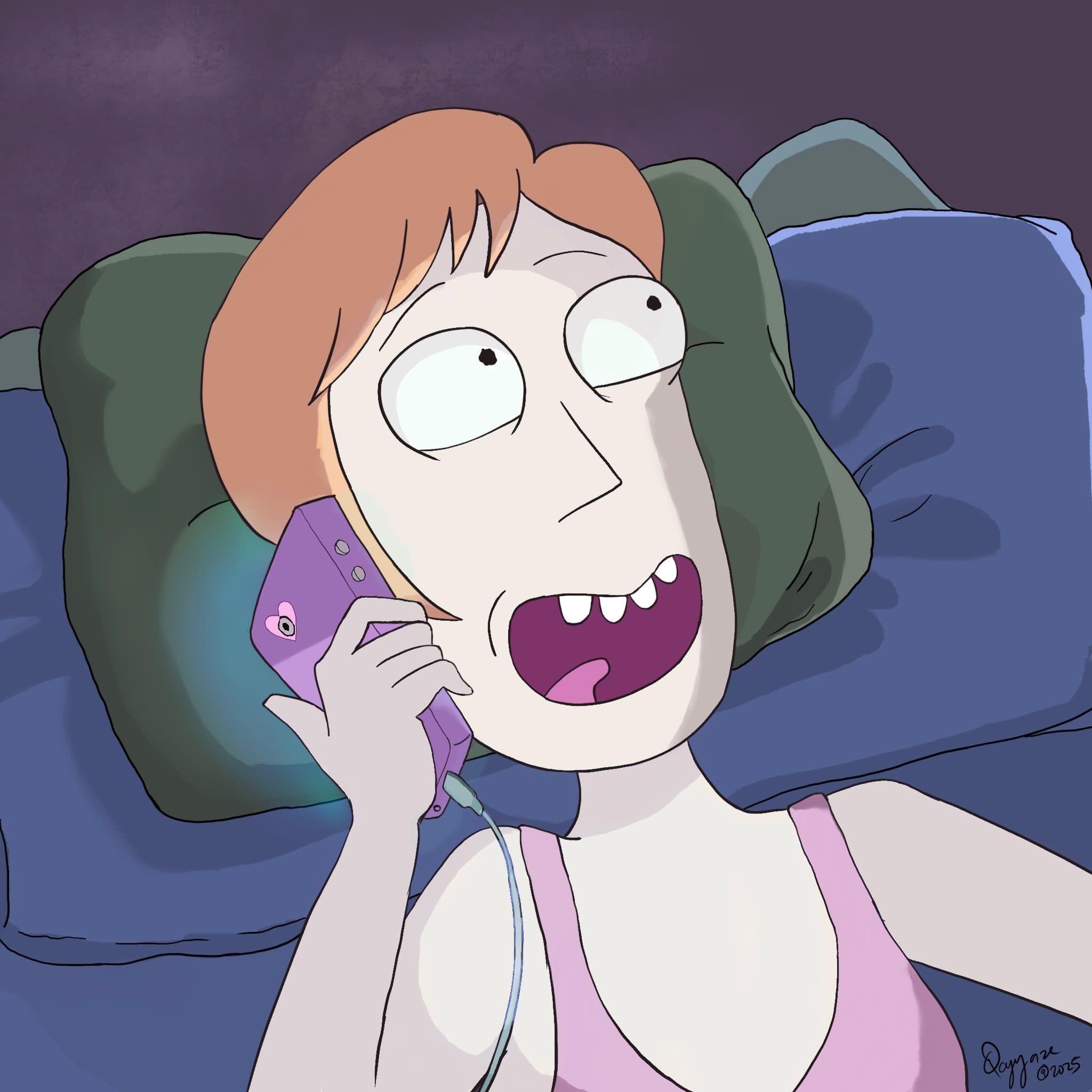 Summer smith from Rick and Morty on the phone